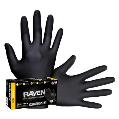 SAS66516 image(0) - SAS Safety Raven Black 7mil PF Nitrile Gloves, Small (pk of 100)