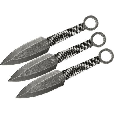 KER1747BWX image(0) - Kershaw Set of 3 Ion Spear Point Fixed Blade Throwing Knives BlackWash Finish with Nylon Sheath - Black/White