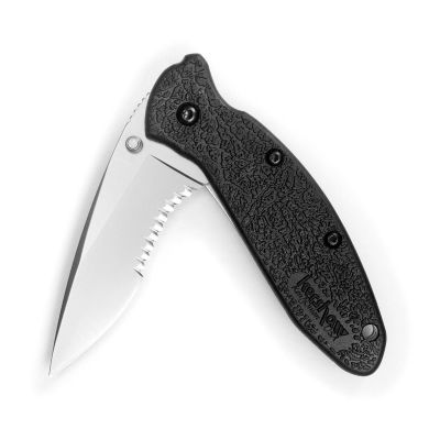 KER1620ST image(0) - Kershaw Scallion-Serrated Assisted Open Inset Liner Lock Drop Point Blade EDC Folding Pocket Knife - Black