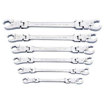 KDT89101D image(0) - GearWrench 6 Piece Ratcheting Flex Head Flare Nut Metric Wrench Set