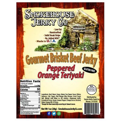 THS610079-544284 image(0) - Smokehouse Jerky Peppered Orange Teriyaki Brisket Beef Jerky - Gluten Free 3 Ounce