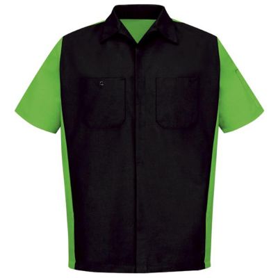 VFISY20BL-SS-S image(0) - Workwear Outfitters Men's Short Sleeve Two-Tone Crew Shirt Black/Lime, Small