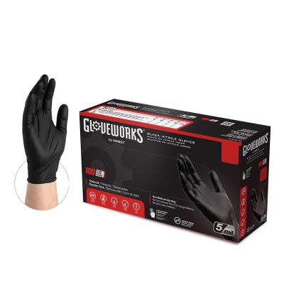 AMXGPNB42100 image(0) - Ammex Corporation GlovePlus Black Nitrile PF Ind Gloves, Small