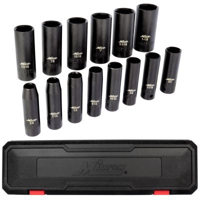 MIL1300-SS-O4 image(0) - Milton Industries 14pcs 1/2 Dr. SAE 3/8" &hyphen; 1-1/8" Deep Socket Set