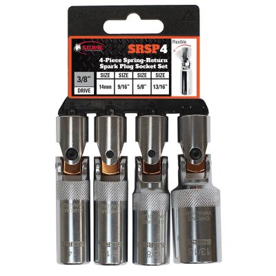 SRRSRSP4 image(0) - S.U.R.&R. SRSP4 4-Piece 3/8” Drive Spring-Return Spark Plug Socket Set makes spark plug removal/replacement easier and faster