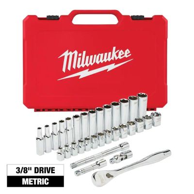 MLW48-22-9508 image(0) - Milwaukee Tool 3/8" Drive 32pc Ratchet & Socket Set - Metric