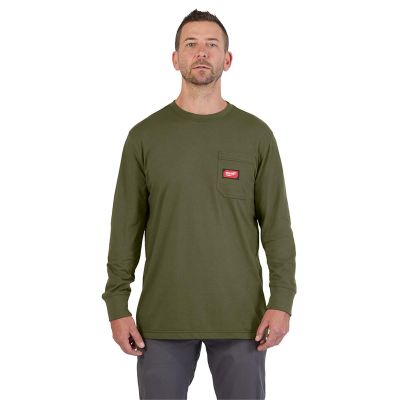 MLW606GN-M image(0) - Milwaukee Tool GRIDIRON Pocket T-Shirt - Long Sleeve Green M