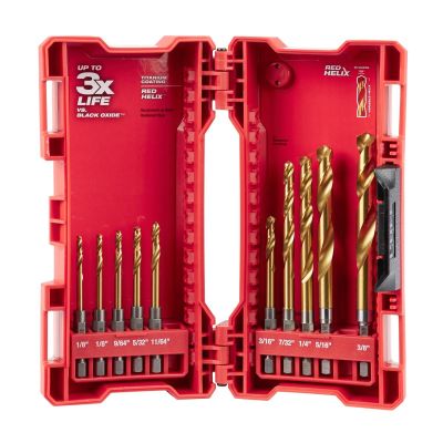 MLW48-89-4633 image(0) - Milwaukee Tool SHOCKWAVE Impact Duty RED HELIX Titanium Drill Bit Set &hyphen; 10PC