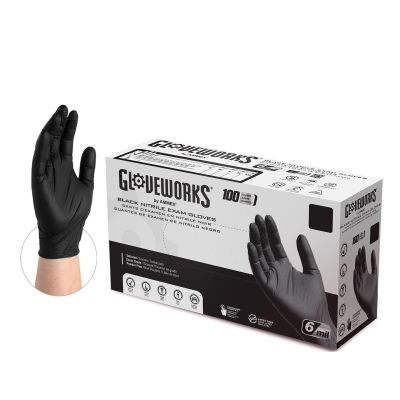 AMXGWBEN44100 image(0) - Ammex Corporation Gloveworks Black Nitrile PF Exam MD Gloves