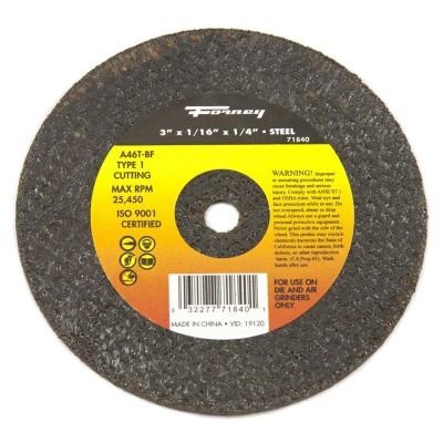 FOR71840 image(0) - Forney Industries CUT-OFF WHEEL, METAL, TYPE 1 (FLAT), 3 IN X 1/16 IN X 1/4 IN