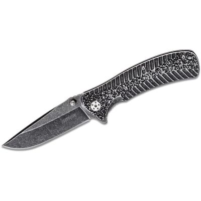 KER1301BW image(0) - Kershaw Starter Assisted Open Liner Lock Drop Point Blade EDC Folding Pocket Knife with BlackWash Finish - BlackWash