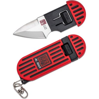 SUNAMK1001RBKBL image(0) - SUNEX Al Mar Stringer D2 Wedge Blade Keychain Knife in Blister Card - Red/Black