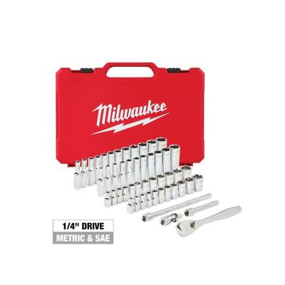 MLW48-22-9004 image(0) - Milwaukee Tool 1/4" Drive 50pc Ratchet & Socket Set - SAE & Metric