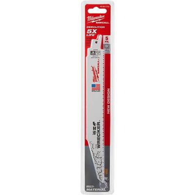 MLW48-00-5706 image(0) - Milwaukee Tool The WRECKER Multi-Material SAWZALL Blade 9" 7/11TPI 5pk