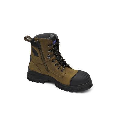 BLU983-120 image(0) - Blundstone Steel Toe Lace Up Side Zip, Water Resistant, Bump Cap, Puncture Resistant Insole, Crazy Horse Brown, AU size 12, US size 13