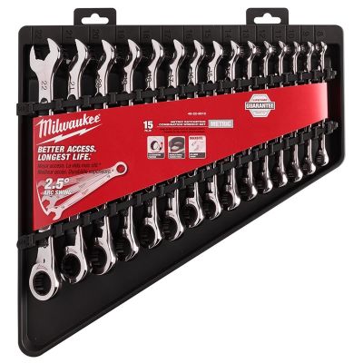 MLW48-22-9516 image(0) - Milwaukee Tool 15pc Ratcheting Combination Wrench Set - 144 Ratcheting Positions Metric