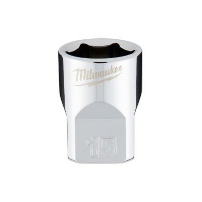 MLW45-34-9085 image(0) - Milwaukee Tool 3/8" Drive 15mm  Metric 6-Point Socket with FOUR FLAT Sides, Vanadium Steel, Chrome