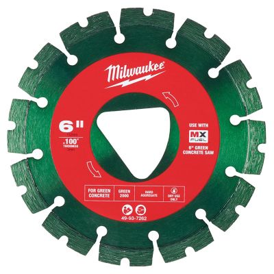 MLW49-93-7262 image(0) - Milwaukee Tool Green 6” x .100” Diamond Blade for Green Concrete