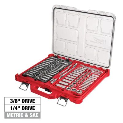 MLW48-22-9486 image(0) - Milwaukee Tool 106pc 1/4" and 3/8" Metric & SAE Ratchet and Socket Set with PACKOUT Low-Profile Organizer