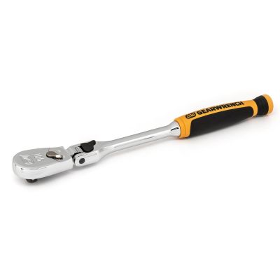 KDT81016T image(0) - GearWrench 1/4 Inch Drive 90-Tooth Dual Material Locking Flex Head Teardrop Ratchet 8 Inch