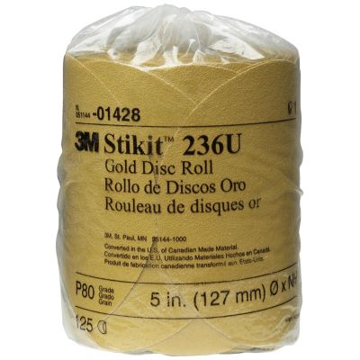 MMM1428 image(0) - 3M GOLD DISC ROLLS STIKIT P80 5IN 125/ROLL