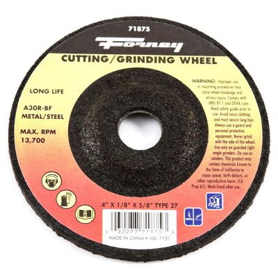 FOR71875 image(0) - Forney Industries Grinding Wheel, Metal, Type 27, 4 in x 1/8 in x 5/8 in