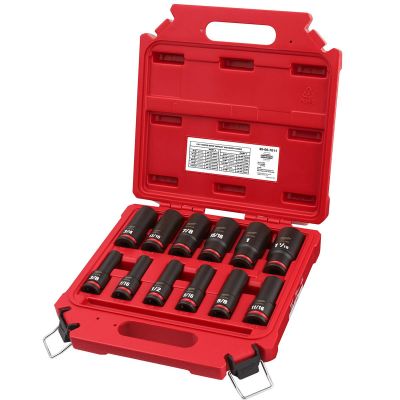 MLW49-66-7011 image(0) - Milwaukee Tool 12PCSHOCKWAVE Impact Duty 1/2" Drive SAE Deep 6 Point Socket Set