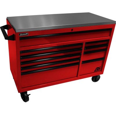 HOMRD04054014 image(0) - Homak Manufacturing 54" RSPro Rolling Workstation w/Stainless Steel Top Worksurface-Red