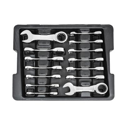 KDT85206 image(0) - GearWrench 14 Piece 72-Tooth 12 Point Stubby Ratcheting SAE/Metric Combination Wrench Set