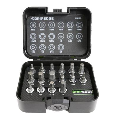 GETHB16S image(0) - Grip Edge Tools 16 Piece 3/8 Inch Drive Short Metric & SAE RPT Hex Driver Set