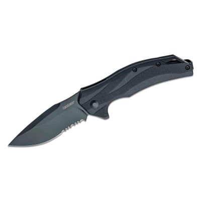 KER1645BLKST image(0) - Kershaw Lateral-Serrated Assisted Open Liner Lock Wide Drop Point Blade EDC Folding Pocket Knife  - Black