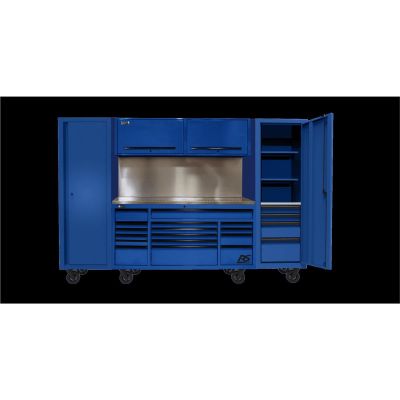 HOMBLCTS12001 image(0) - Homak Manufacturing 120? RS PRO CTS Roller Cabinet & Side Lockers Combo with Solid Backsplash - Blue