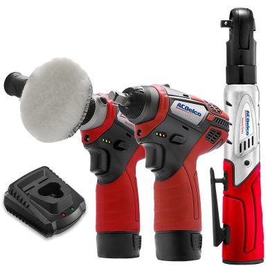 ACDARW1208-K12 image(0) - ACDelco ACDelco G12 Series 12V Cordless Li-ion 3" Mini Polisher, 3/8"? Impact & Ratchet Wrench Combo Tool Kit with 2 Batteries