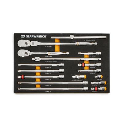 KDT86522 image(0) - GearWrench 16 Piece 1/2 Inch 90-Tooth Ratchet & Drive Tool Set with Foam Storage Tray