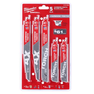 MLW49-22-5505 image(0) - Milwaukee Tool SAWZALL Carbide Demolition Wood and Metal Cutting Reciprocating Saw Blade Set (5-Piece)