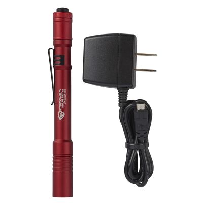 STL66136 image(0) - Streamlight Stylus Pro USB Bright Rechargeable LED Penlight - Red: Rechargeable battery, 120V AC Charge cord, Pocket clip, Nylon holster