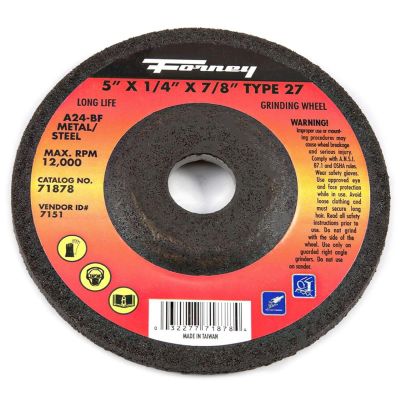 FOR71878 image(0) - Forney Industries Grinding Wheel, Metal, Type 27, 5 in x 1/4 in x 7/8 in