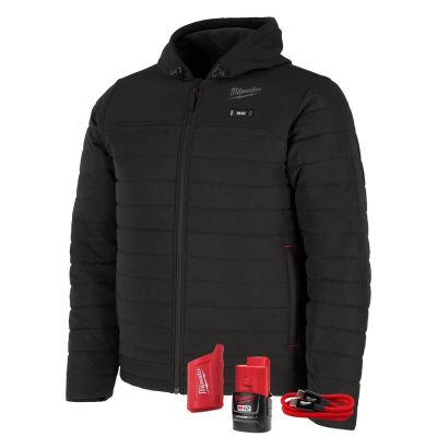 MLWM102B-21M image(0) - Milwaukee Tool M12 Heated Axis Hooded Jacket Kit with Hexon Heat Technology, M - Black