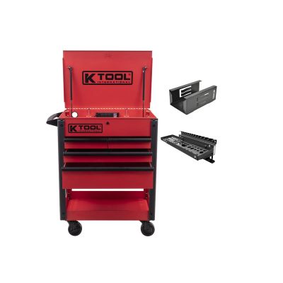 KTI75119KIT image(0) - K Tool International Service Cart 35 in. Premium 4 Drawer 500 lb. (Matte Red) w/ Megnetic Accessories