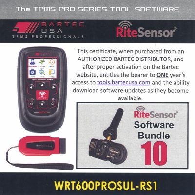 BATWRT600PROSULRS1E image(0) - Bartec USA 1 Year Software License for the Tech600PRO w/ 10 RITE-SENSORS