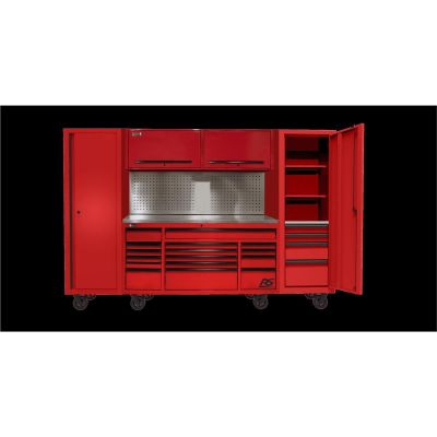 HOMRSCTS12002 image(0) - Homak Manufacturing 120? RS PRO CTS Roller Cabinet & Side Lockers Combo with Toolboard Backsplash - Red