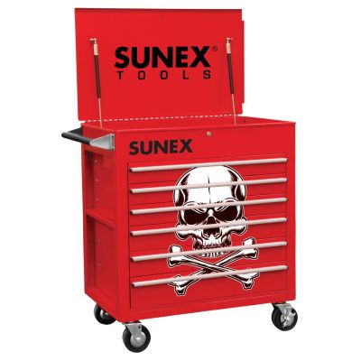 SUN8057-RSK image(0) - SUNEX 6 Full-Drawer Professional Cart, Red w/White Skull