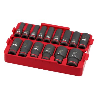 MLW49-66-6817 image(0) - Milwaukee Tool SHOCKWAVE Impact Duty Socket 1/2” Dr 15PC SAE TRAY Set