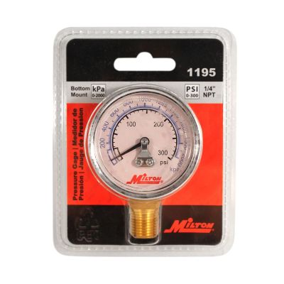 MIL1195 image(0) - Milton Industries Gage 1/4" NPT, 0-300 PSI - Bottom Mount