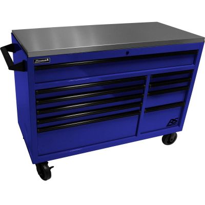 HOMBL04054014 image(0) - Homak Manufacturing 54" RSPro Rolling Workstation w/Stainless Steel Top Worksurface-Blue