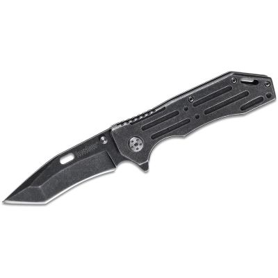 KER1302BWX image(0) - Kershaw Kershaw Lifter (1302BW); Tactical Tanto Pocket Knife with 3.5 Inch 4Cr14 Steel Blackwashed Blade with Stainless Steel Blackwash Handle, SpeedSafe Assisted Opening and Deep-Carry Pocketclip; 3.2 OZ.