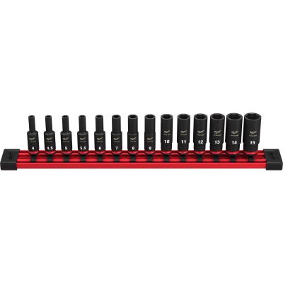 MLW49-66-7003 image(0) - Milwaukee Tool 14PC SHOCKWAVE Impact Duty  Metric Deep 6 Point Socket Set