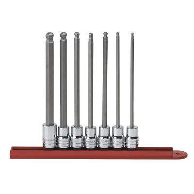 KDT80574 image(0) - GearWrench 7 Piece 3/8 Inch Drive Long Ball End Hex Bit SAE Socket Set