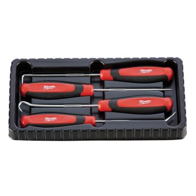 MLW48-22-9215 image(0) - Milwaukee Tool 4-PC All-Metal Core Comfort Grip Hook & Pick Set, Chrome Plated