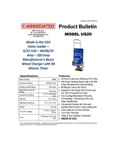 ASOUS20 image(1) - Associated US20 6V/12V 40A/10A Wheel Charger with 200A Engine Start